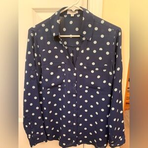 Express navy blue large scale polka dot Portofino Slim fit Shirt size M